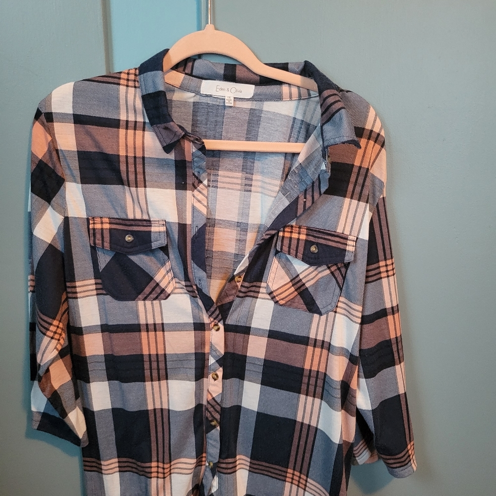 Pink and navy plaid